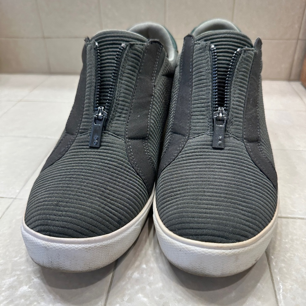 Ryka Olive Green Front-Zip Slip-On Sneakers